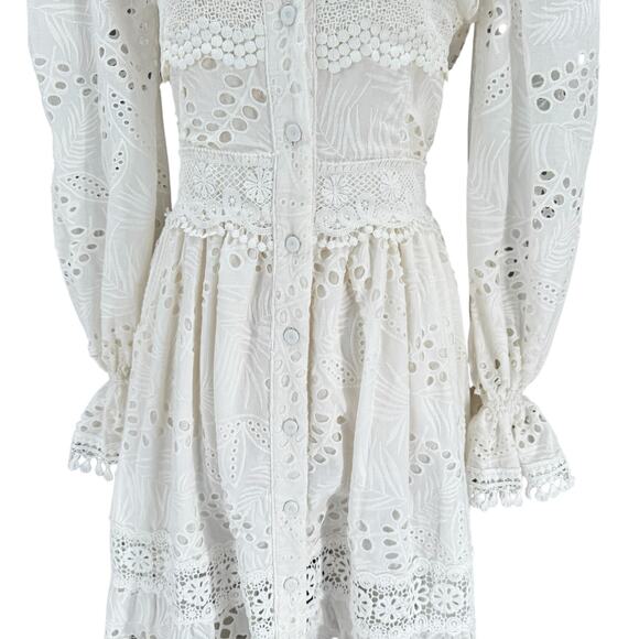 WAIMARI Cotton Eyelet Maxi Dress XS White Ruffle Lace La Perla Peasant Boho - Picture 5 of 16